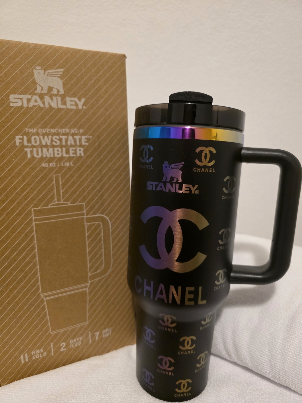 Stanley Black Iridescent Engraved Logo FlowState Quencher Tumbler 40 Oz